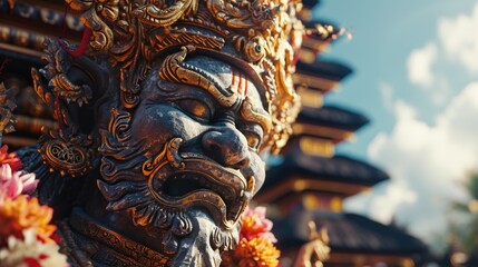 Poster - A close-up view of a statue surrounded by vibrant flowers. Perfect for adding a touch of elegance and beauty to any project