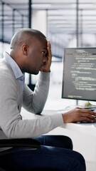 Aufkleber - Unhappy Sad Developer Programmer Man In Stress Coding Software