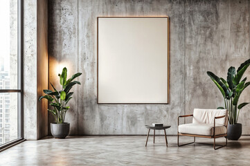 Wall Mural - A minimalist wall mockup in a modern interior setting, a blank canvas perfect for artwork or advertising display, surrounded by sleek furniture and subtle decor, spacious and well-lit