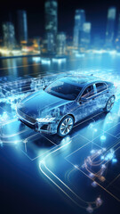 Hydrogen fuel cell vehicle illustrated in operation, highlighting emission-free and efficient energy production