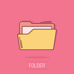 Wall Mural - File folder icon in comic style. Documents archive vector cartoon illustration on isolated background. Storage splash effect business concept.