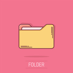 Poster - File folder icon in comic style. Documents archive vector cartoon illustration on isolated background. Storage splash effect business concept.