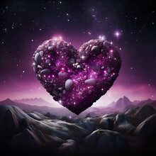 Purple Heart On A Background Of The Night Sky. 3D Rendering