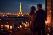 Couple in Paris in front Eiffel tower love Saint Valentin