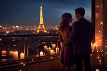Couple In Paris In Front Eiffel Tower Love Saint Valentin