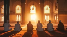 A Group Of Muslims Are Praying In Congregation With Takbir Poses In The Mosque