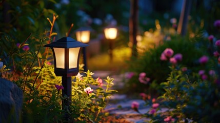 Aufkleber - A pathway with a lamp in the middle. Suitable for outdoor and garden themes