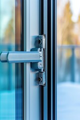 Poster - A close-up view of a door handle on a glass door. This image can be used to showcase modern architecture or as a symbol of access and entry