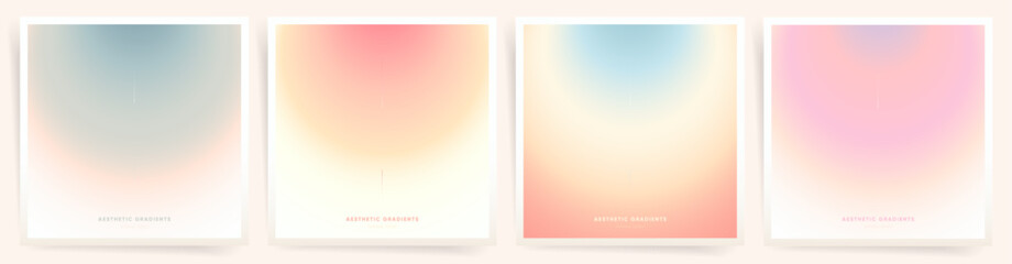 Trendy Gradient Cards with Soft Hues, Spring Love and Summer Warmth. Modern Minimal Square Card Designs with Abstract Gradients for Posters, Album Covers and Flyers.