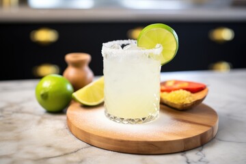 Canvas Print - margarita with salt rim, lime wheel garnish