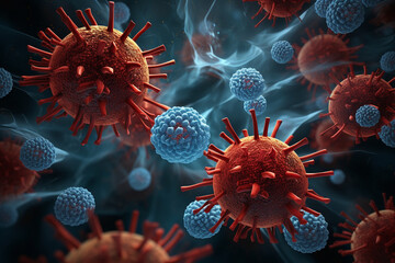 HIV virus particles, artwork - 3d