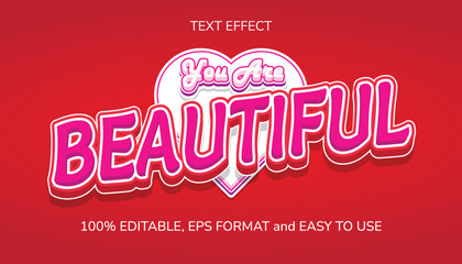 Wall Mural - You Are Beautiful 3d Style Editable Text Effect Eps Format