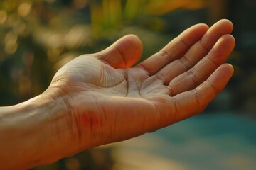Aufkleber - A person holding their hand out in the sun. Can be used to depict warmth, connection, or reaching out for help