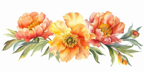 Poster - A beautiful watercolor painting of orange flowers on a white background. Perfect for adding a pop of color to any space