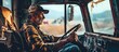 Truck driver sitting in his truck cabin feeling worried and upset Truck driver lifestyle and problems. Copy space image. Place for adding text