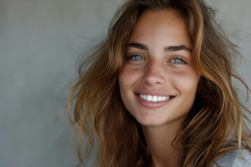 Wall Mural - Happy Young Woman with Attractive Smile, a Portrait of Beauty and Happiness in the Sunny Green Park