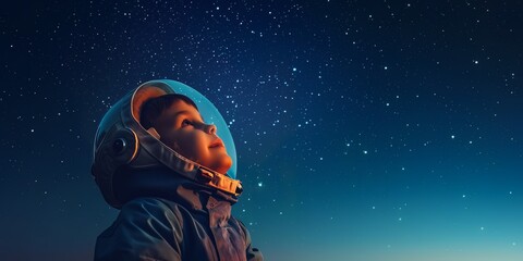 Wall Mural - adventurous Boy with astronout helmet dream about space and galaxy