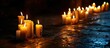 Religious and devoutness scene candles burning in the dark. Copy space image. Place for adding text