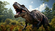 Tyrannosaurus Rex Roaring in the Cretaceous Forest created with Generative AI technology