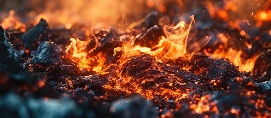 Poster - flames burning paper on a fire pit. copy space image. place for adding text