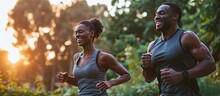 Fitness Couple And Man And Black Woman With Smile Go Exercise Or Running Strong And Happy Couple Workout And Run Together Wellness Sports And Health Runner And Personal Trainer Workout In Park