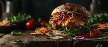Chicken Curry Sandwich With Salad. Copy Space Image. Place For Adding Text