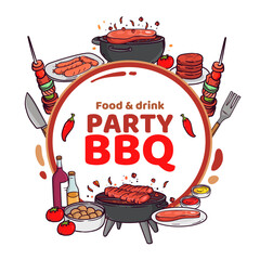 Canvas Print - BBQ party frame in hand drawn design