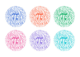 colored pi symbols and mixed numbers. pi symbol and numbers inside the circle. numbers and pi symbol in circle