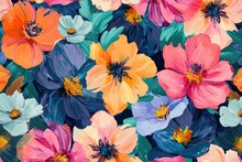 A Painting Of Vibrant Flowers On A Soothing Blue Background. Perfect For Adding A Pop Of Color To Any Space