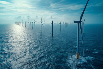 Offshore wind farm in sea.