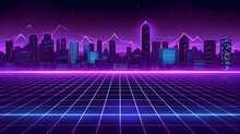 Abstract Background With Neon Grids In Vintage Style.a Retro-futuristic Cyberpunk City