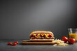 hot dog with mustard and ketchup food background