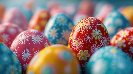 Poster - A stack of vibrant, painted eggs. Perfect for Easter celebrations and spring-themed designs