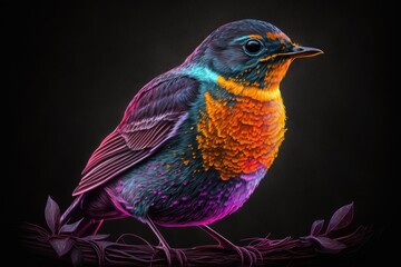 Wall Mural - portrait of robin in neon colors on a dark background