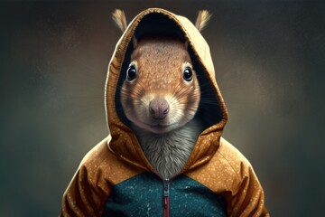 Wall Mural - portrait of squirrel in sportswear and a hood