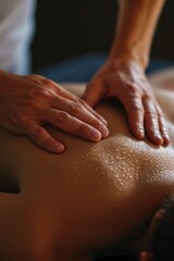 Poster - A man receiving a relaxing back massage at a spa. Perfect for promoting self-care and wellness services