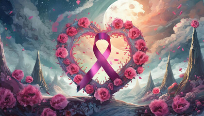 Wall Mural - world cancer day background with heart and flowers