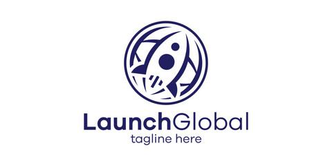 Wall Mural - logo design combining the shape of a rocket with a globe, travel logo design.