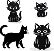 4 black cats icon set 