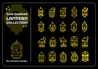 Wall Mural - Golden Lantern Collection Vector Template. Set of Vintage Hanging Lamps with Star,  Moon Vector Illustration for Arabic Traditional Ramadan Festival.
Design Element of Ramadan Kareem Greeting Template