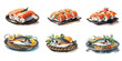 illustration of a set of seafood fish and sushi icons