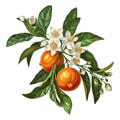 Poster - a branch of tangerine tree with fruits and flowers