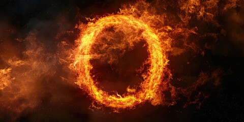 Poster - A letter O engulfed in flames and surrounded by billowing smoke. This image can be used to represent danger, destruction, or a burning desire