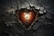 cracked hearts illuminated by a cross. Generative AI