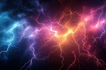 Aufkleber - Lightning bolts and colorful lightning bolts in the style of quantum wave. Generative AI.