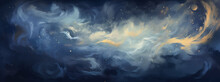Swirling Clouds In A Tempestuous Dance Of Blue And Gold Create A Dramatic And Abstract Celestial Scene.
