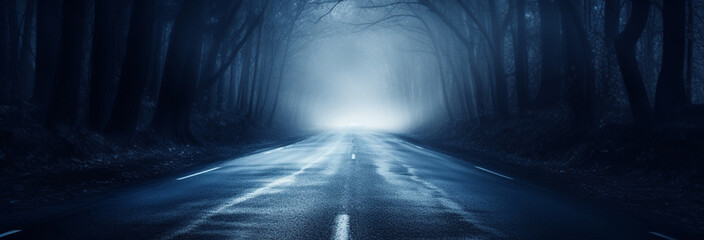 Wall Mural - foggy dark road in the forest, abstract background