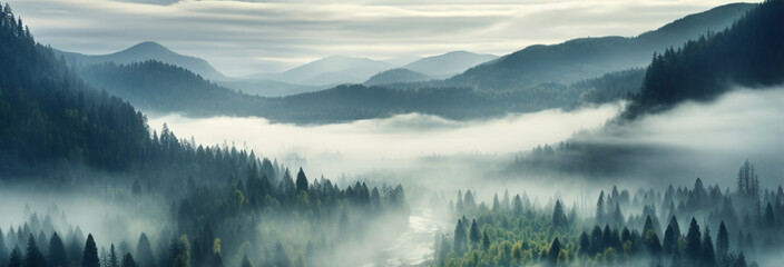 Canvas Print - foggy morning in the Carpathians in autumn.