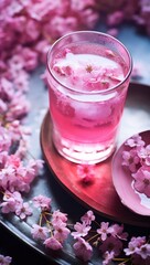 Wall Mural - a cup of pink tea with flowers in it