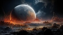 Sunrise On The Ice Alien Planet Saturn And Moon UHD Wallpaper